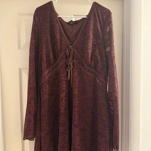 Forever 21 Burgundy Lace Long Sleeve Dress